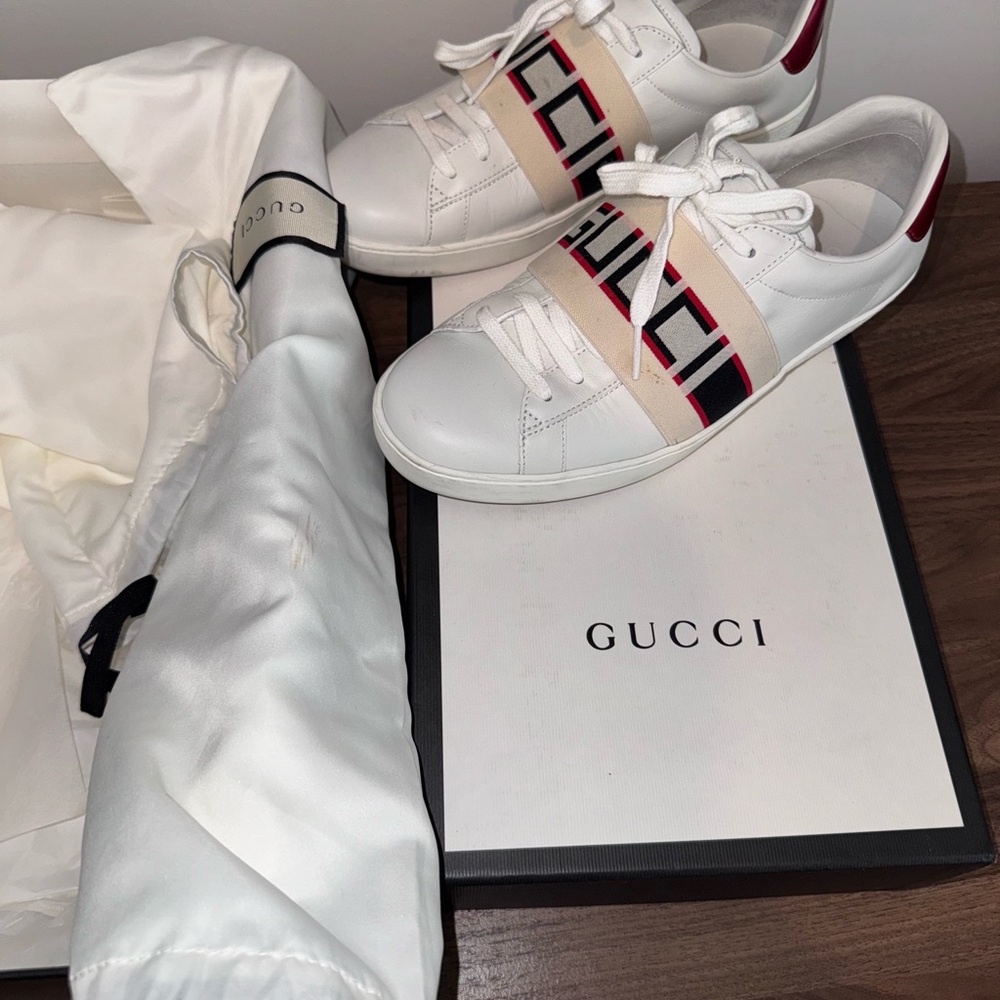 Gucci White Sneakers with Red and Black Accents